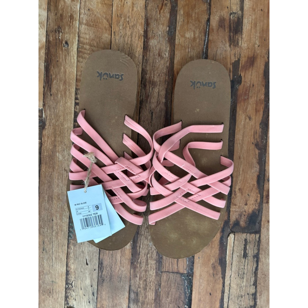 Women's Sanuk Pink Brown Rio Slide Sandals US 9